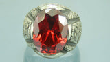 Turkish Handmade Jewelry 925 Sterling Silver Garnet Stone Engraved Mens Rings