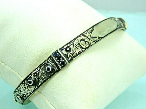 Turkish Handmade Jewelry 925 Sterling Silver Sapphire Stone Mens Bangle