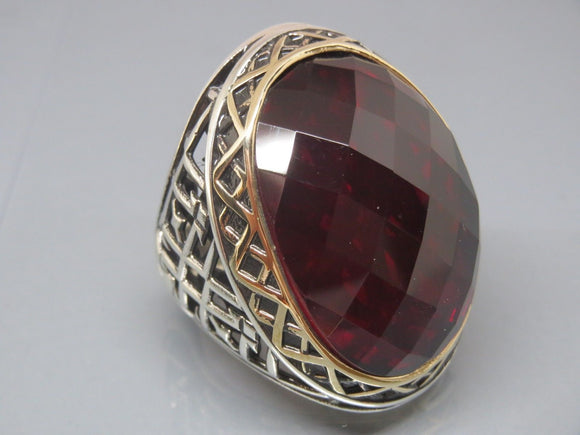 Turkish Handmade Jewelry 925 Sterling Silver Garnet Stone Mens Rings