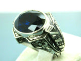 Turkish Handmade Jewelry 925 Sterling Silver Sapphire Stone Mens Rings