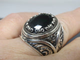 Turkish Handmade Jewelry 925 Sterling Silver Emerald Stone Engraved Mens Rings