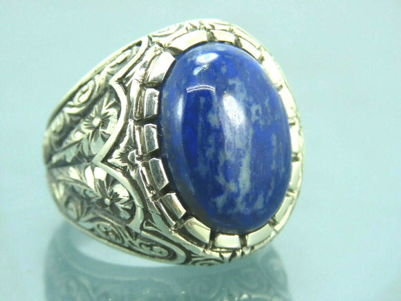 Turkish Handmade Jewelry 925 Sterling Silver Sodalite Stone Men's Rings