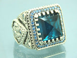 Turkish Handmade Jewelry 925 Sterling Silver Aquamarine Stone Mens Rings