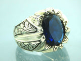 Turkish Handmade Jewelry 925 Sterling Silver Sapphire Stone Mens Rings