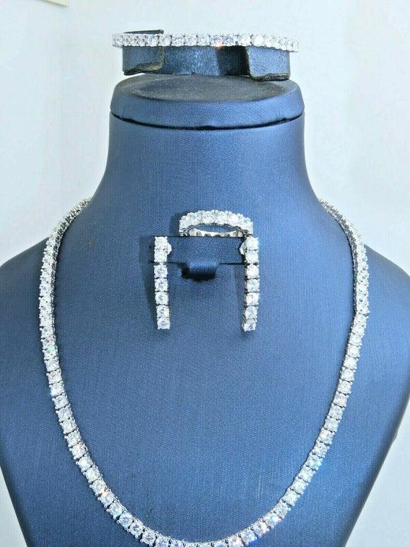 Turkish Handmade Jewelry 925 Sterling Silver Zircon Stone Women's Necklace, Earring, Bracelet & Ring Jewelry Set