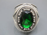 Turkish Handmade Jewelry 925 Sterling Silver Emerald Stone Engraved Mens Rings