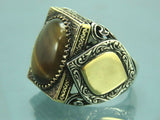 Turkish Handmade Jewelry 925 Sterling Silver Tiger's Eye Stone Mens Rings