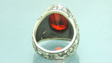 Turkish Handmade Jewelry 925 Sterling Silver Garnet Stone Engraved Mens Rings