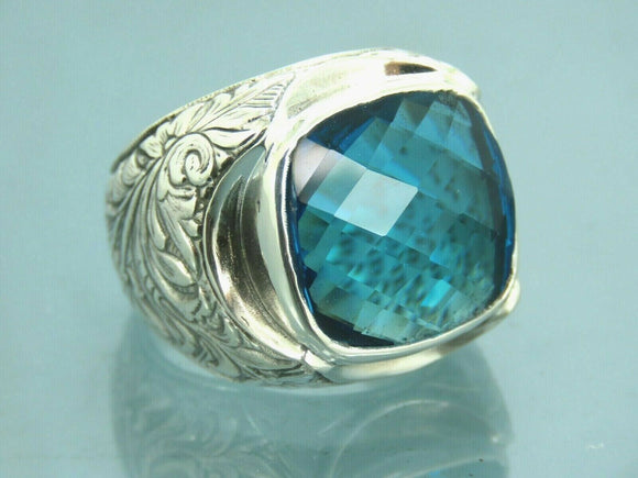 Turkish Handmade Jewelry 925 Sterling Silver Aquamarine Stone Mens Rings