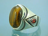 Turkish Handmade Jewelry 925 Sterling Silver Tiger's Eye Stone Mens Rings