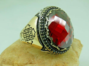 Turkish Handmade Jewelry 925 Sterling Silver Ruby Stone Mens Rings