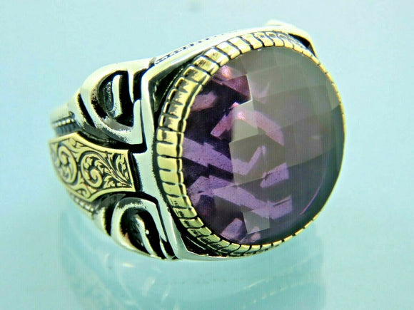 Turkish Handmade Jewelry 925 Sterling Silver Amethyst Stone Mens Rings