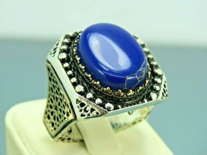 Turkish Handmade Jewelry 925 Sterling Silver Sodalite Stone Men's Rings
