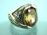 Turkish Handmade Jewelry 925 Sterling Silver Quartz Stone Engraved Mens Rings