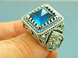 Turkish Handmade Jewelry 925 Sterling Silver Aquamarine Stone Mens Rings