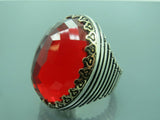 Turkish Handmade Jewelry 925 Sterling Silver Garnet Stone Mens Rings