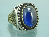 Turkish Handmade Jewelry 925 Sterling Silver Sapphire Stone Mens Rings