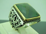 Turkish Handmade Jewelry 925 Sterling Silver Emerald Stone Engraved Mens Rings