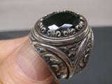 Turkish Handmade Jewelry 925 Sterling Silver Emerald Stone Engraved Mens Rings