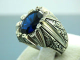 Turkish Handmade Jewelry 925 Sterling Silver Sapphire Stone Mens Rings