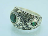 Turkish Handmade Jewelry 925 Sterling Silver Emerald Stone Mens Rings