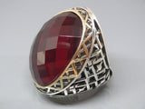 Turkish Handmade Jewelry 925 Sterling Silver Garnet Stone Mens Rings