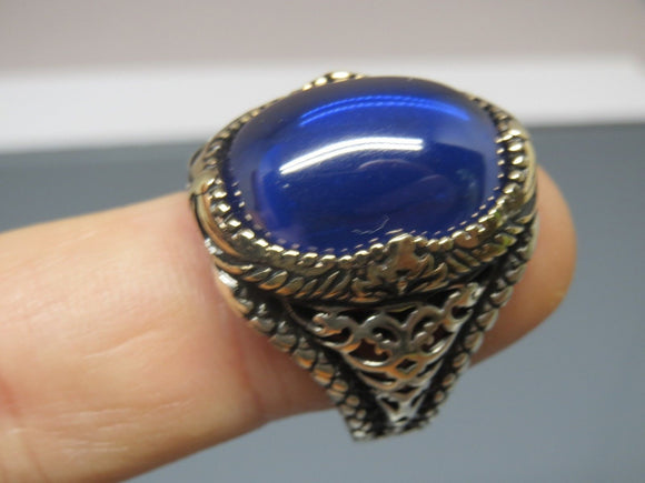 Turkish Handmade Jewelry 925 Sterling Silver Sapphire Stone Mens Rings