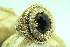 Turkish Handmade Jewelry 925 Sterling Silver Onyx Stone Women Ring Sz 9