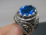 Turkish Handmade Jewelry 925 Sterling Silver Aquamarine Stone Mens Rings