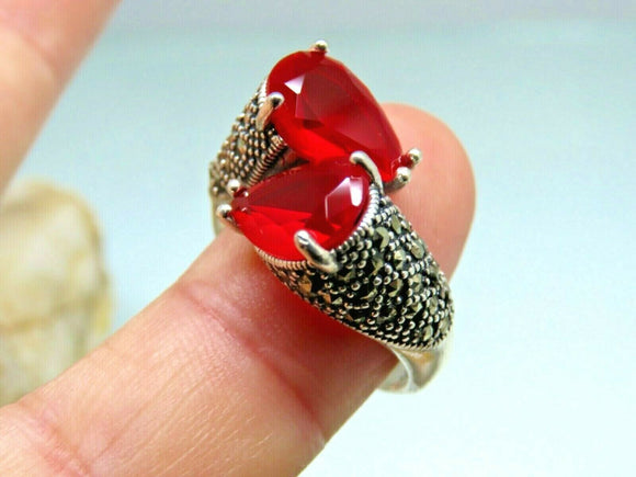 Turkish Handmade Jewelry 925 Sterling Silver Ruby Stone Women Ring Sz 9