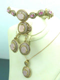 Turkish Handmade Jewelry 925 Sterling Silver Chalcedony Stone Women's Necklace, Earrings & Ring Jewelry Set