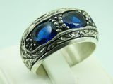 Turkish Handmade Jewelry 925 Sterling Silver Sapphire Stone Mens Rings