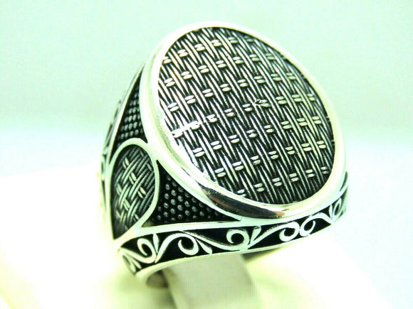 Turkish Handmade Jewelry 925 Sterling Silver Wicker Design Mens Rings