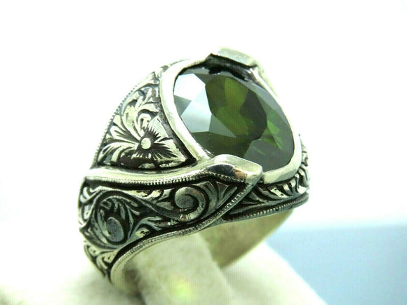 Turkish Handmade Jewelry 925 Sterling Silver Peridot Stone Mens Rings