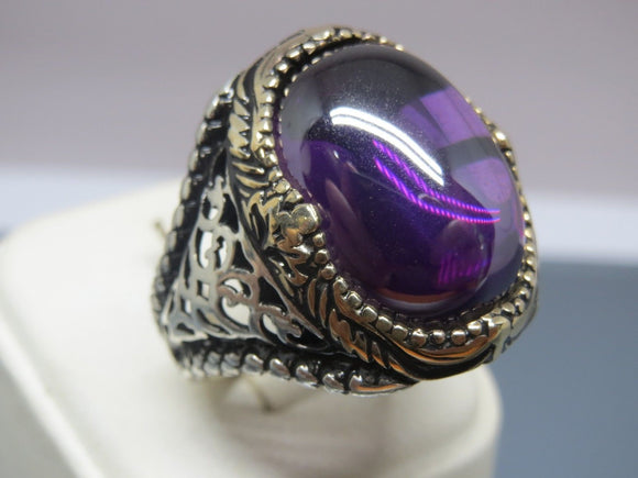Turkish Handmade Jewelry 925 Sterling Silver Amethyst Stone Mens Rings