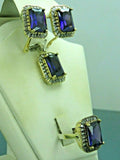 Turkish Handmade Jewelry 925 Sterling Silver Amethyst Stone Women's Earrings, Pendant & Ring Jewelry Set