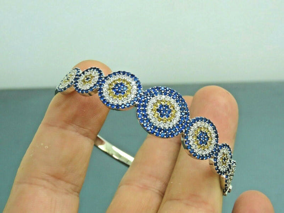 Turkish Handmade Jewelry 925 Sterling Silver Sapphire Stone Womens Bangle
