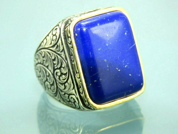 Turkish Handmade Jewelry 925 Sterling Silver Sodalite Stone Men's Rings