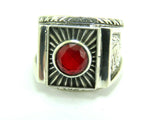 Turkish Handmade Jewelry 925 Sterling Silver Ruby Stone Engraved Men's Ring