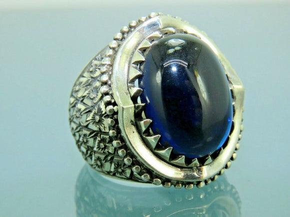 Turkish Handmade Jewelry 925 Sterling Silver Sapphire Stone Mens Rings