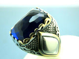 Turkish Handmade Jewelry 925 Sterling Silver Sapphire Stone Mens Rings