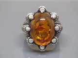 Turkish Handmade Jewelry 925 Sterling Silver Amber Stone Mens Rings