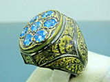 Turkish Handmade Jewelry 925 Sterling Silver Aquamarine Stone Mens Rings