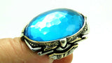 Turkish Handmade Jewelry 925 Sterling Silver Aquamarine Stone Engraved Mens Rings