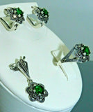 Turkish Handmade Jewelry 925 Sterling Silver Emerald Stone Women Earring Set