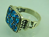 Turkish Handmade Jewelry 925 Sterling Silver Aquamarine Stone Mens Rings