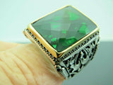 Turkish Handmade Jewelry 925 Sterling Silver Emerald Stone Engraved Mens Rings
