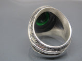 Turkish Handmade Jewelry 925 Sterling Silver Emerald Stone Engraved Mens Rings