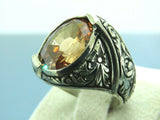 Turkish Handmade Jewelry 925 Sterling Silver Quartz Stone Engraved Mens Rings