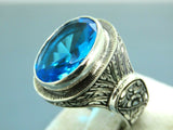 Turkish Handmade Jewelry 925 Sterling Silver Aquamarine Stone Mens Rings